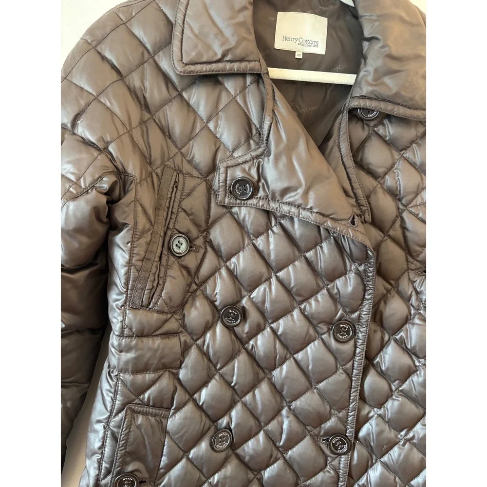 Henry‎ Cotton's Brown Quilted Down Puffer Coat Double Breasted Trench 42 Small